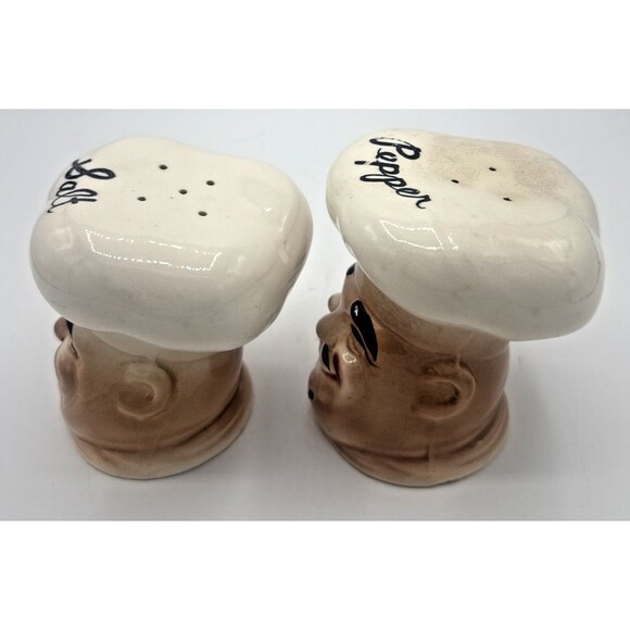 Vintage Large Chef Head/Hat Squinting Eyes Salt & Pepper Shaker Set Japan 4.5" - Picture 8 of 13